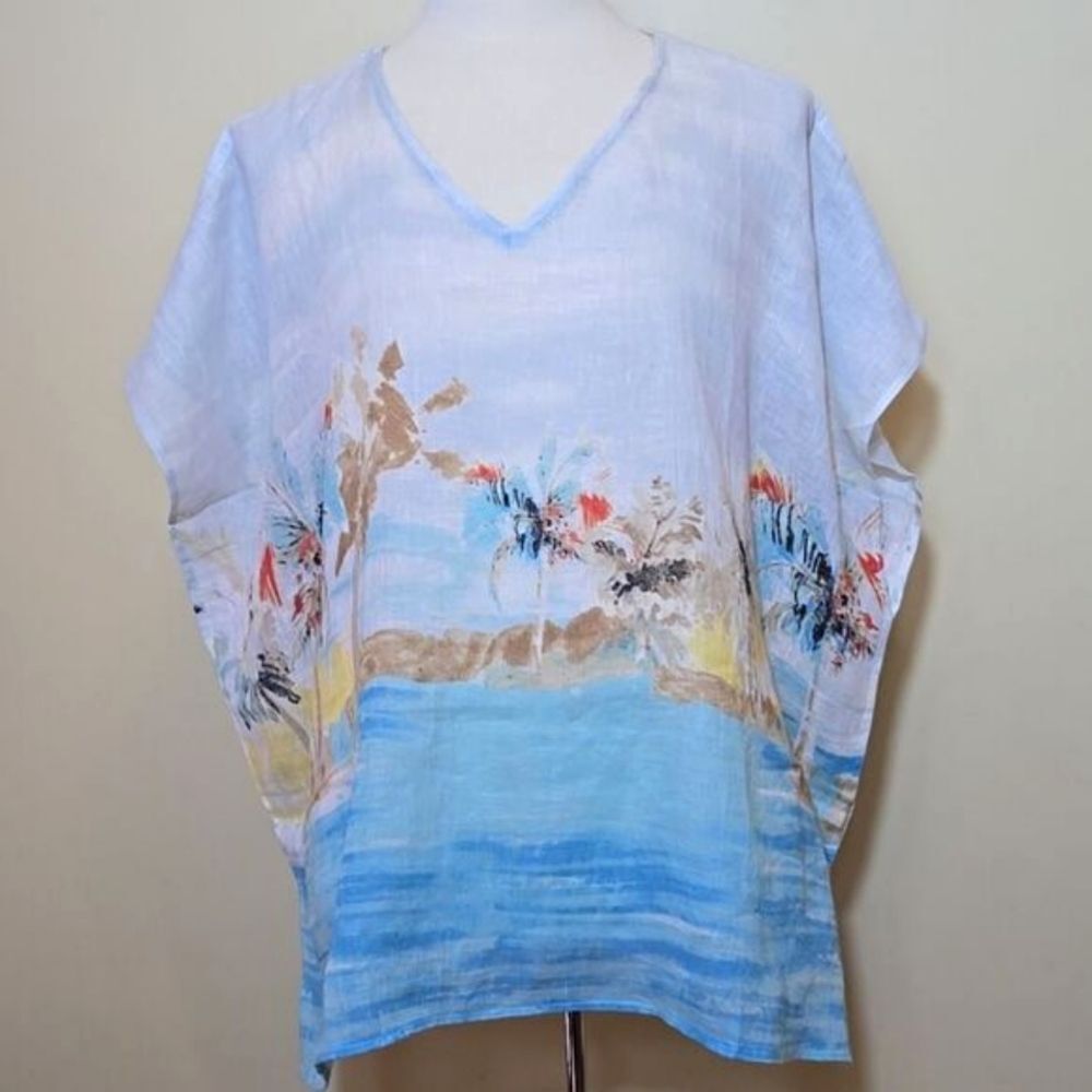 Chicos Linen Poncho Popover Top L XL